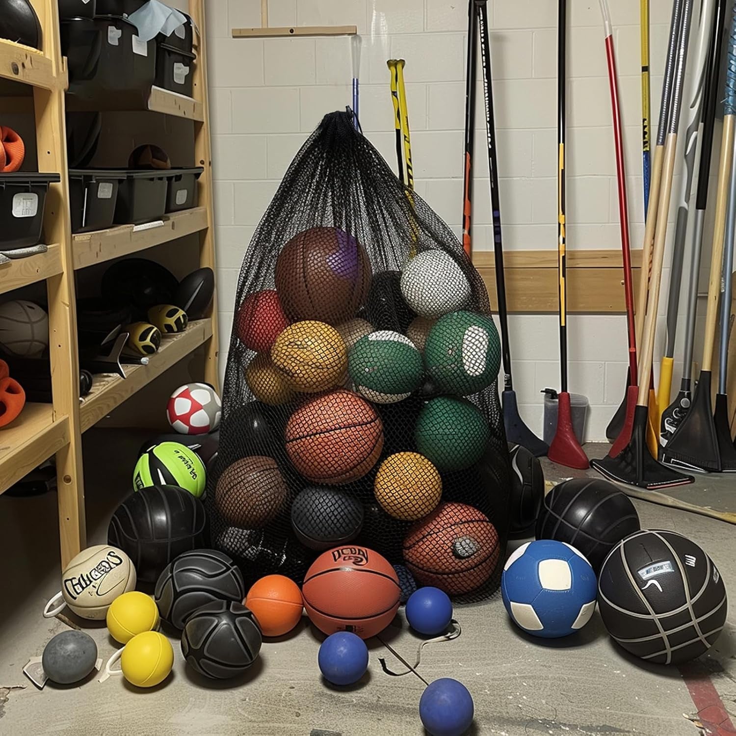 Heavy Duty Mesh Ball Net Bag(10-12Balls),Basketball and Soccer Mesh Net Bag,Mesh Equipment Bags for Sports,Extra Large Mesh Ball Bags Drawstring for Coaches,Gym Ball Net Storage Bag(2Pcs)